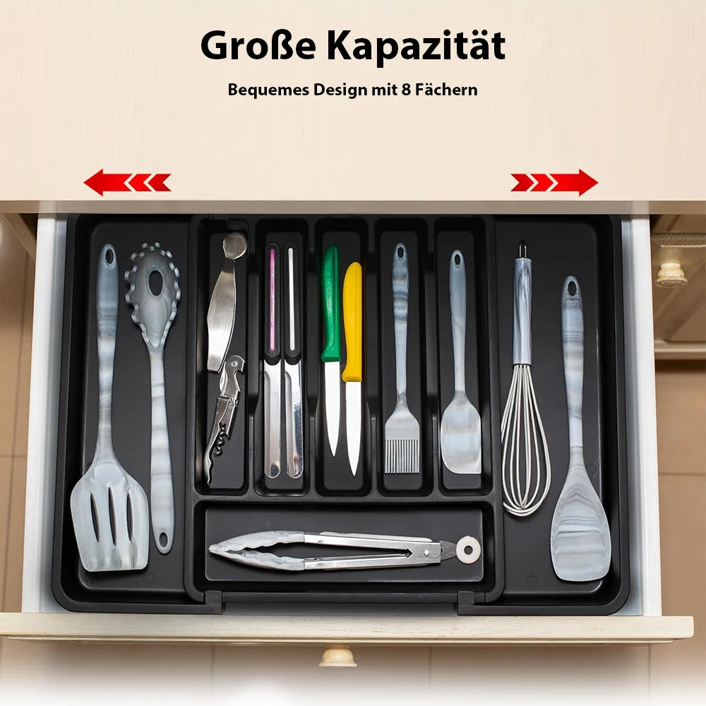 Adjustable Expandable Cutlery Tray – Plastic Drawer Organizer for Spoons, Forks & Knives