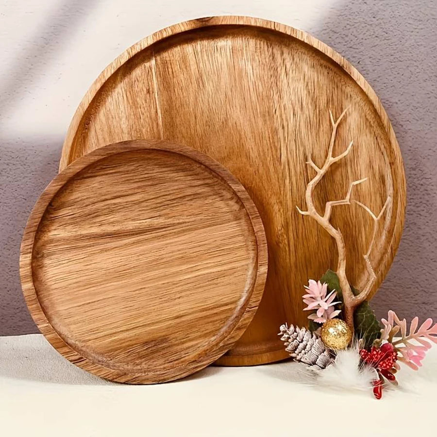 Round Wooden Tray – Eco-Friendly Natural Wood Serving Plate for Kitchen