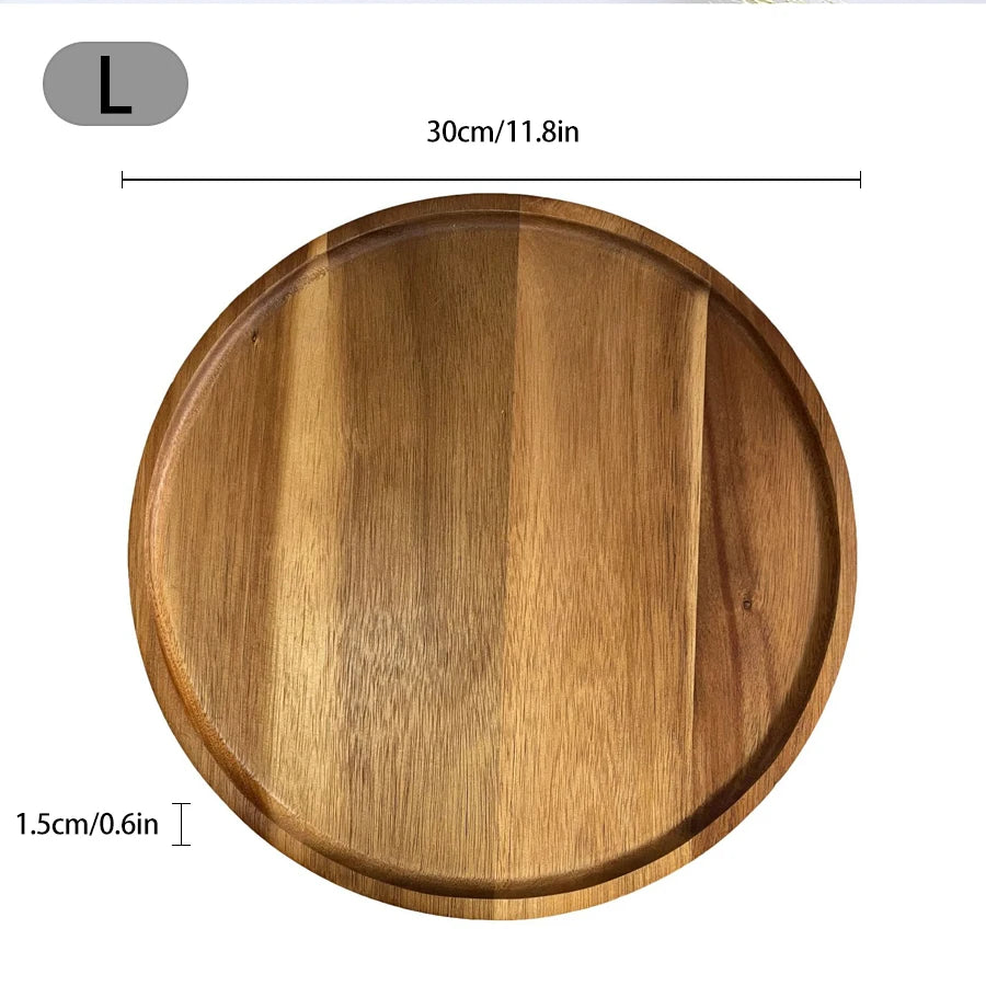 Round Wooden Tray – Eco-Friendly Natural Wood Serving Plate for Kitchen