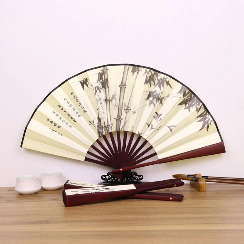 Silk & Bamboo Folding Fan Retro Decorative Handheld Fan 27x48cm