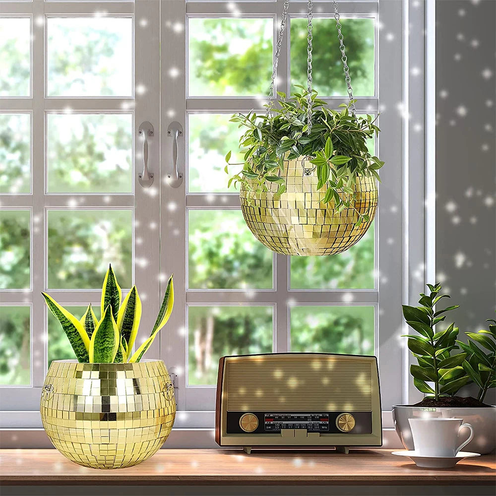 Disco Ball Self-Watering Hanging Planter Pot