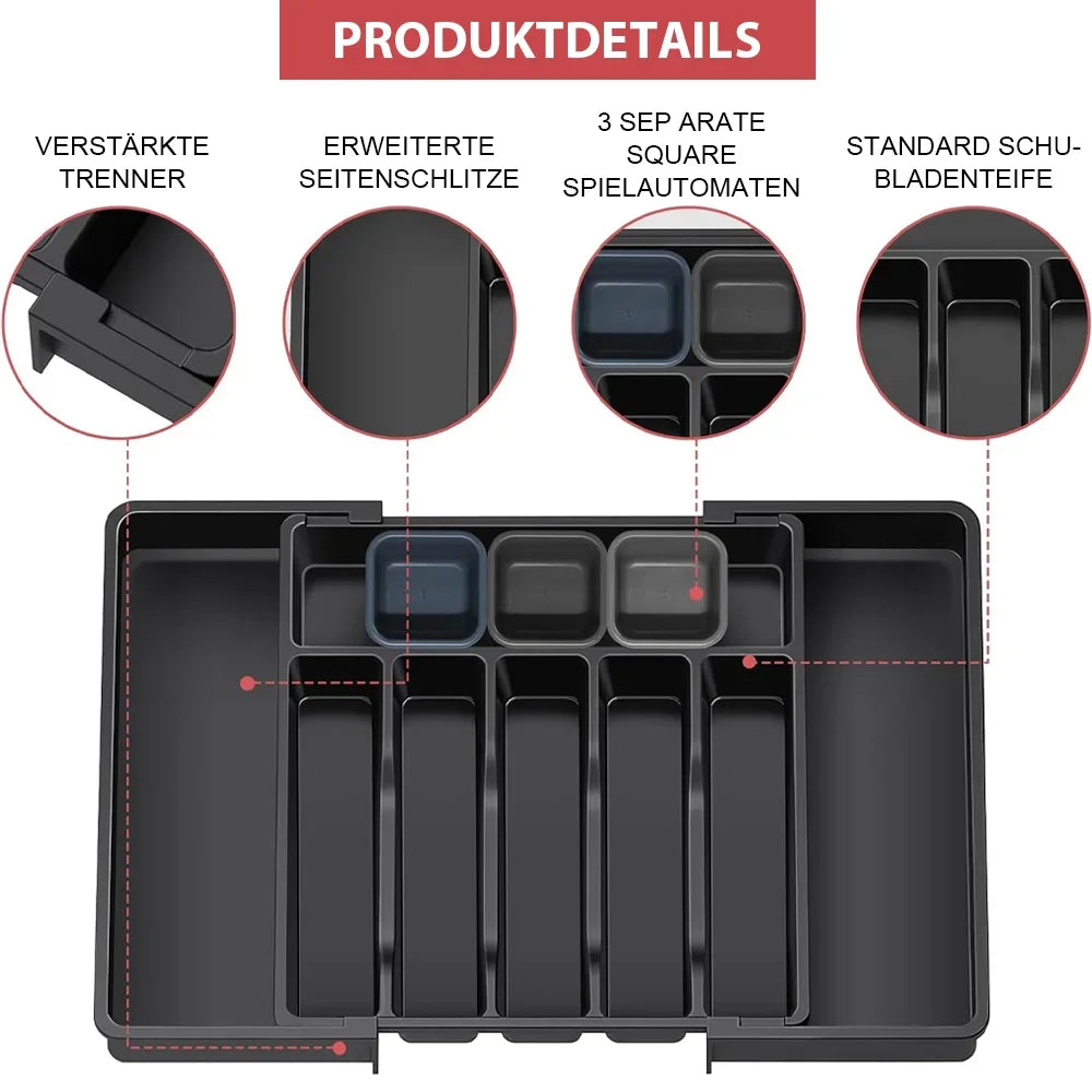 Adjustable Expandable Cutlery Tray – Plastic Drawer Organizer for Spoons, Forks & Knives