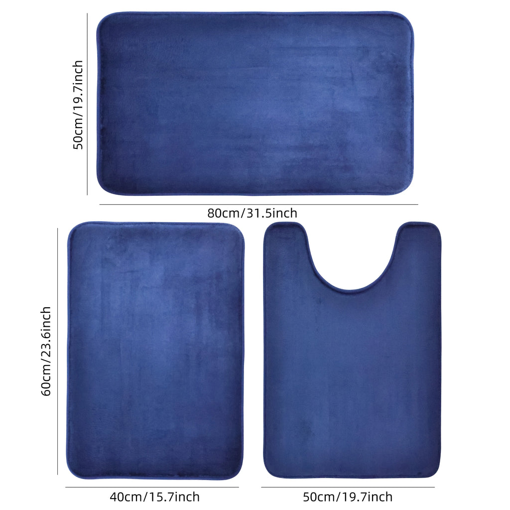 Three-Piece Bathroom Mat Set Non-Slip Microfiber Absorbent Floor Rugs Soft and Comfortable