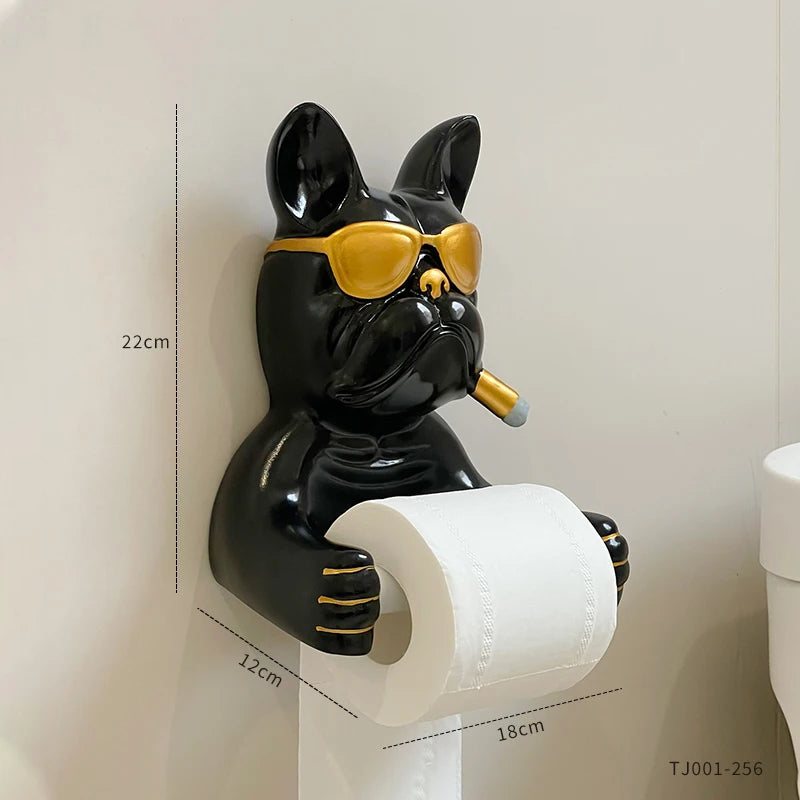French Bulldog Toilet Paper Holder Wall-Mounted Resin Bathroom Roll Rack