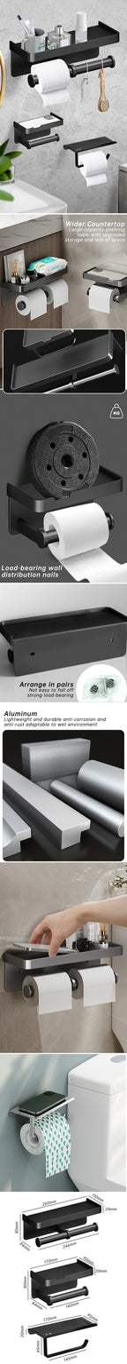 Aluminum Toilet Paper Holder Wall Mount with Shelf & Phone Stand