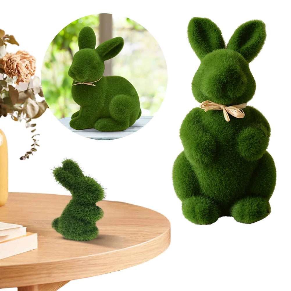 Artificial Moss Easter Bunny Figurine – Cute Foam Flocking Decoration