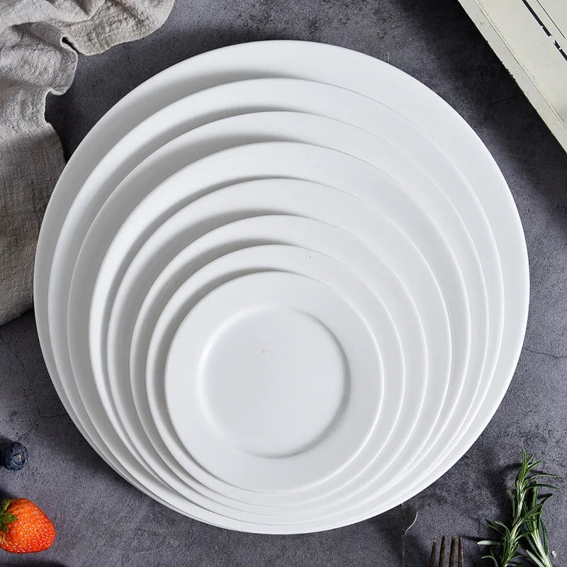 Round Ceramic Plate – Solid Porcelain Tableware for Home & Hotel