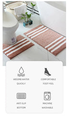 2-Piece Striped Microfiber Bathroom Carpet Set – Non-Slip, Quick-Dry, Machine Washable with TPR Backing