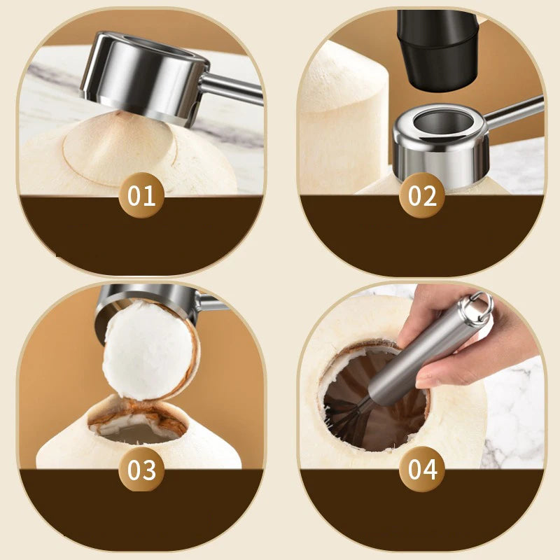 Coconut Opener Tool Set – Stainless Steel Coconut Cutter & Rubber Hammer, Safe & Easy to Use