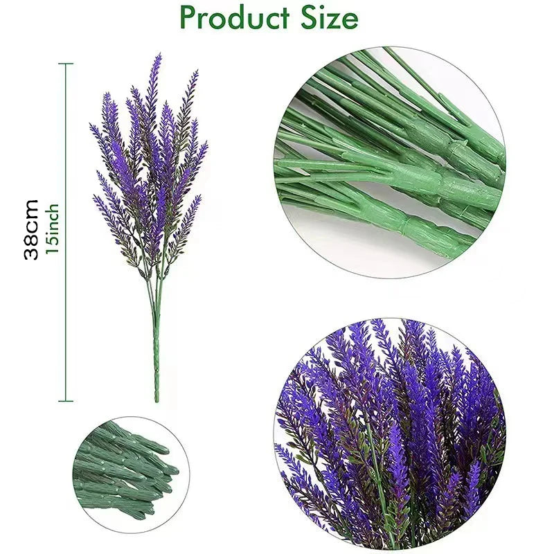 5-Branch Artificial Lavender – Plastic Faux Flowers for Home & Outdoor Decor