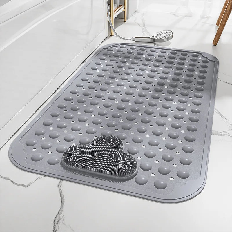 PVC Non-Slip Shower Mat with Suction Cups – Drain Holes Bathtub Rug