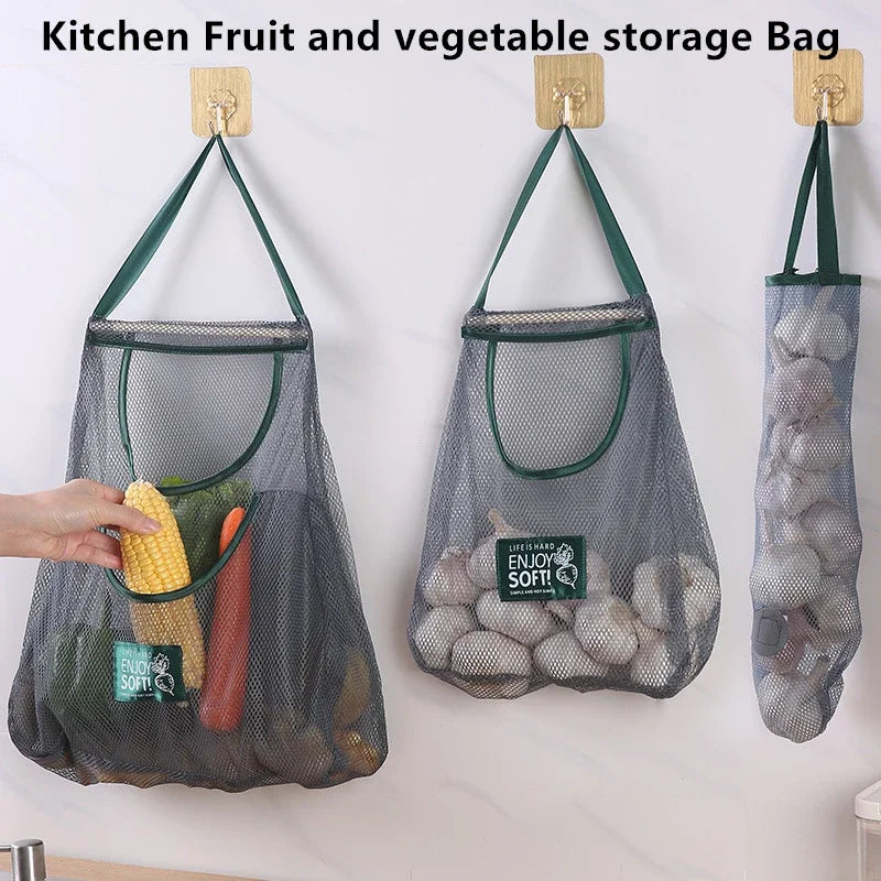 Reusable Kitchen Hanging Mesh Bag – Ventilated Fruit & Vegetable Storage Net for Ginger, Garlic, Potatoes, Onions