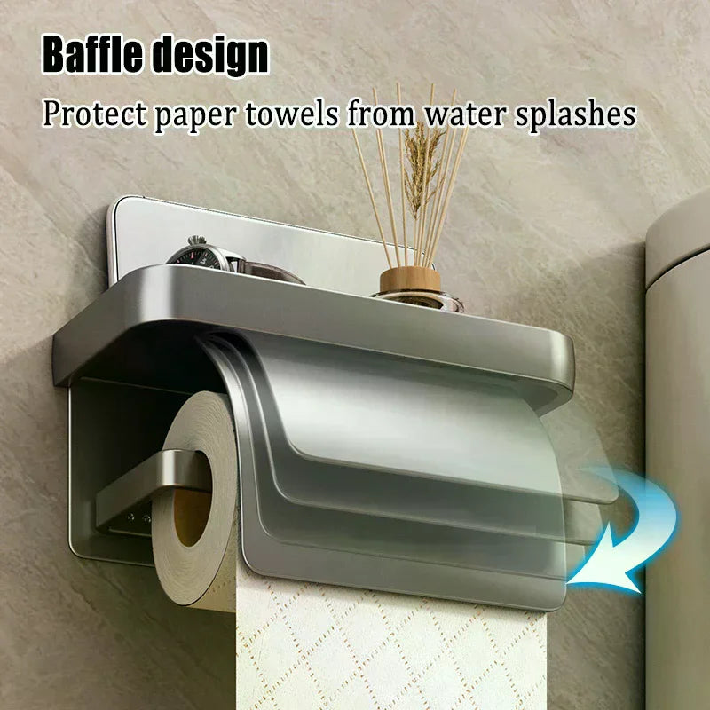 Drill-Free Wall-Mounted Aluminum Toilet Paper Holder Bathroom & Kitchen Tissue Rack