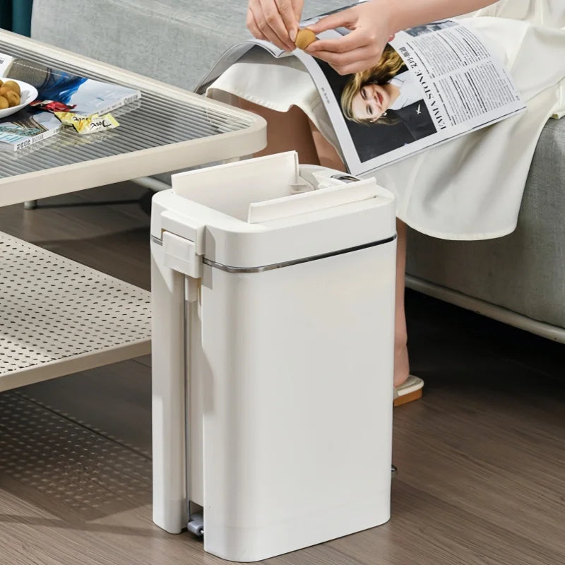 Large Capacity Pedal Trash Can for Bathroom & Living Room, Silent Slow-Close Foot-Operated Waste Bin