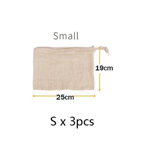 Reusable Cotton Mesh Vegetable Bags – 3 Sizes, Eco-Friendly Produce Storage