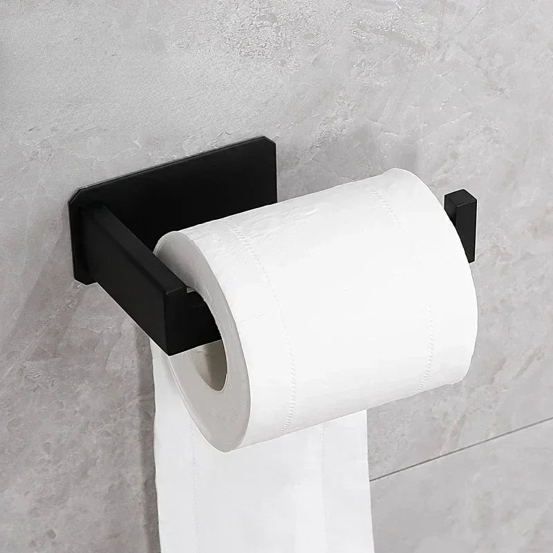 Self-Adhesive Stainless Steel Toilet Paper Holder Black Finish for Bathroom