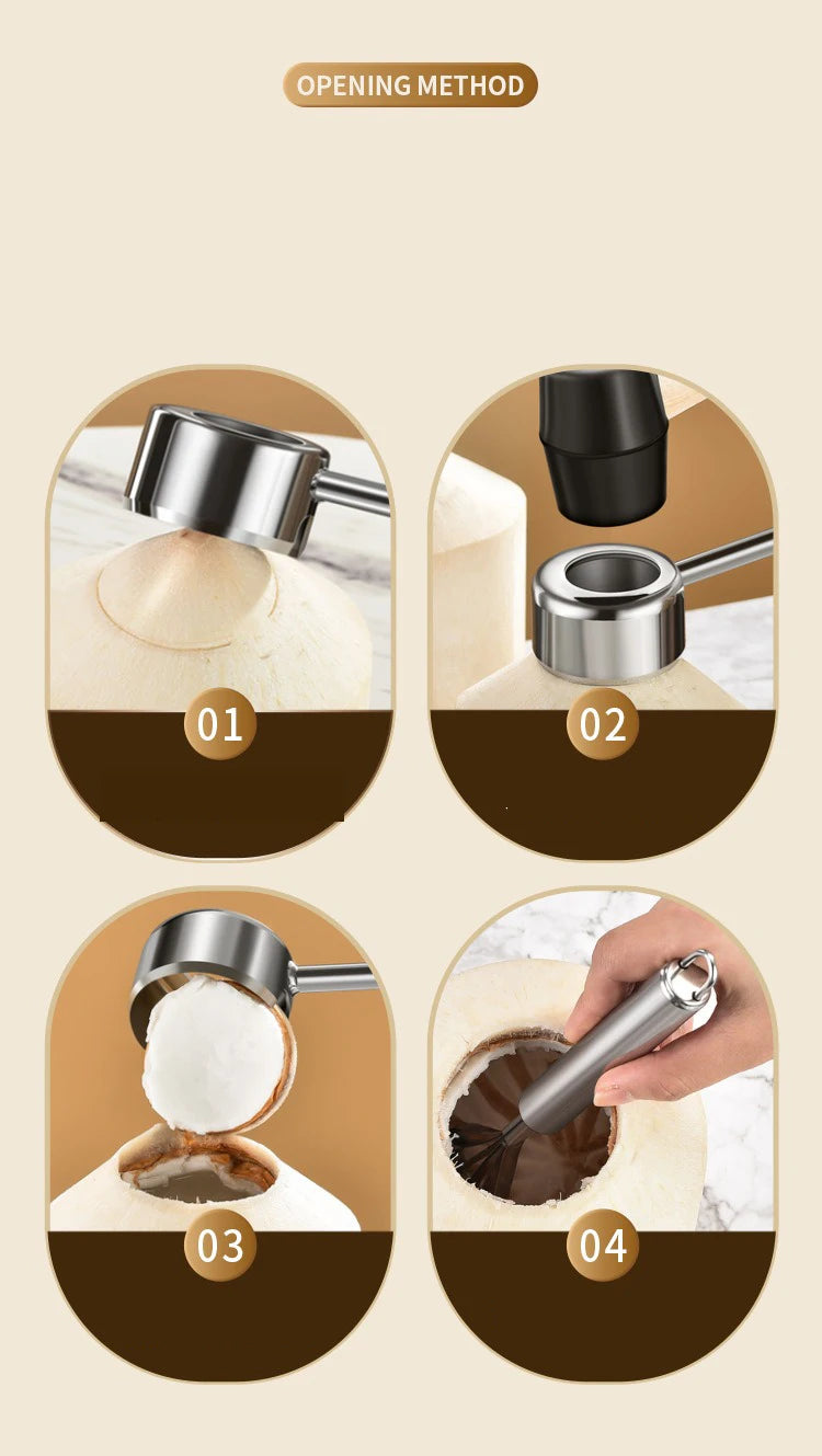 Coconut Opener Tool Set – Stainless Steel Coconut Cutter & Rubber Hammer, Safe & Easy to Use