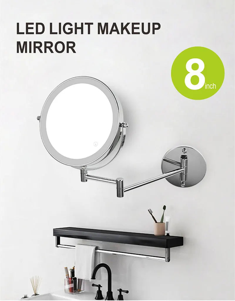 8 Inch Wall Mounted Makeup Mirror with USB Charging and 10X Magnification