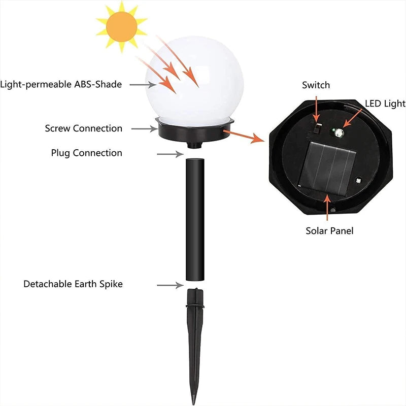 Solar LED Pathway Ball Lights 5M IP65 Waterproof Garden