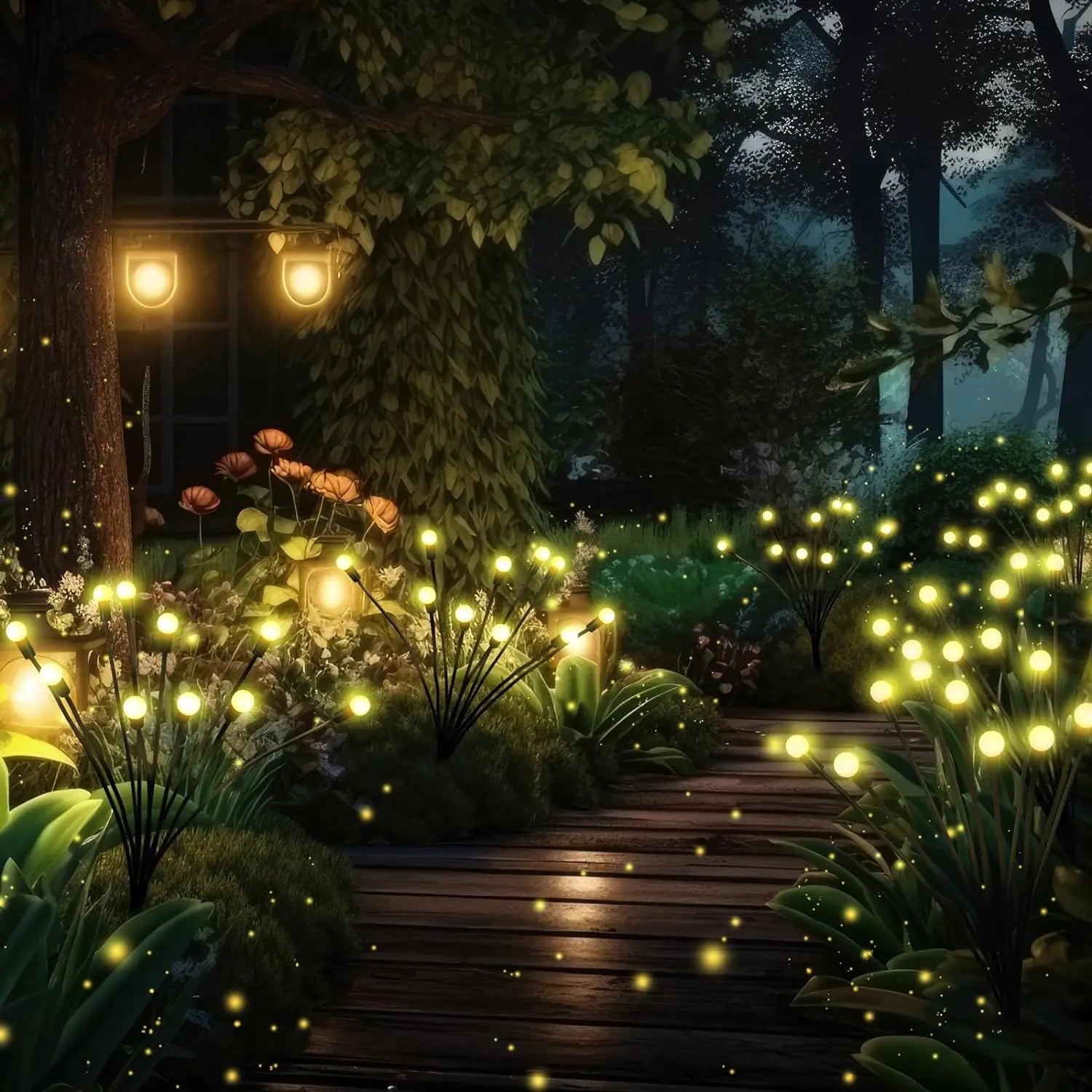 Solar Garden Stake Lights IP66 Waterproof RGB Warm