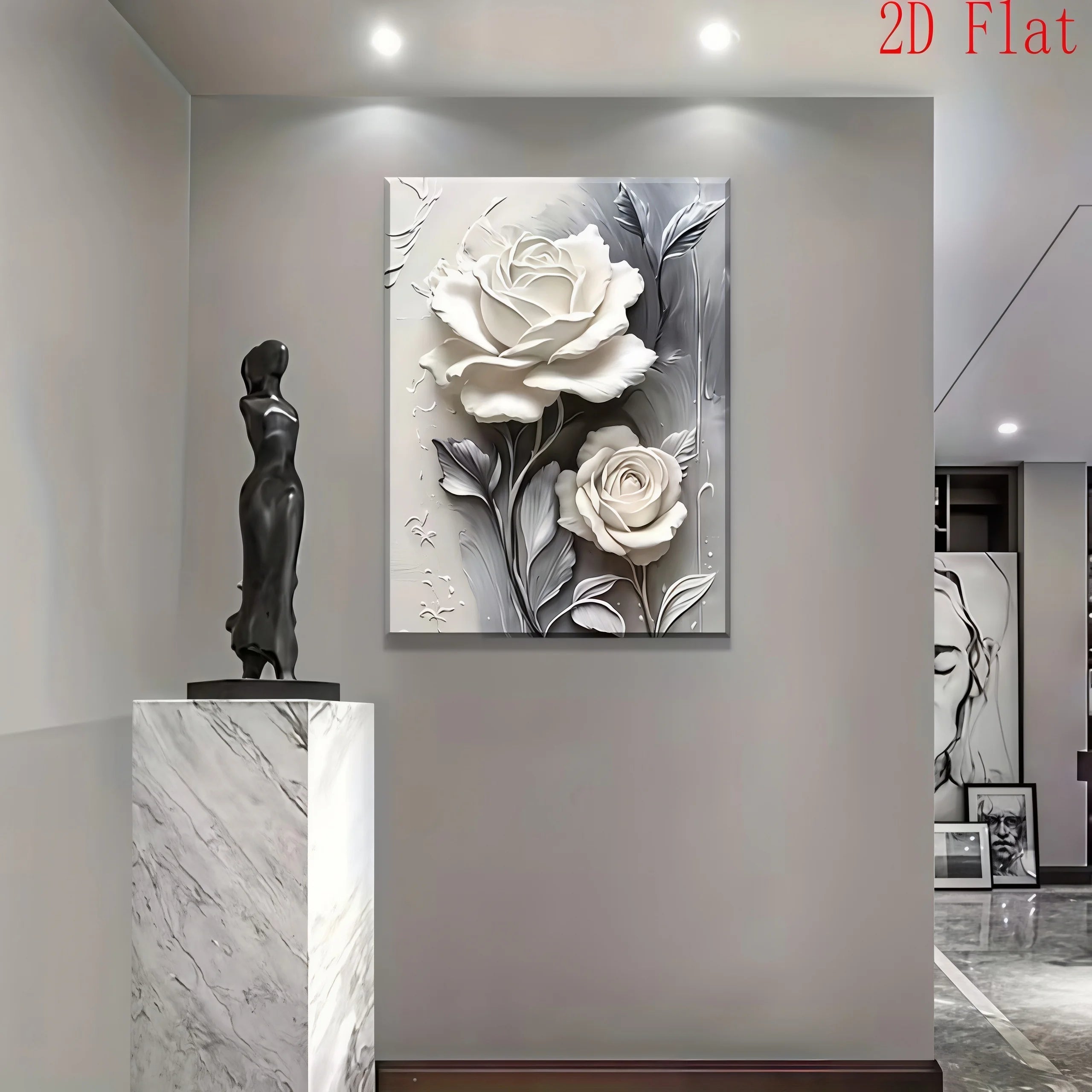Elegant White Rose Canvas Art Vertical Floral Wall Decor
