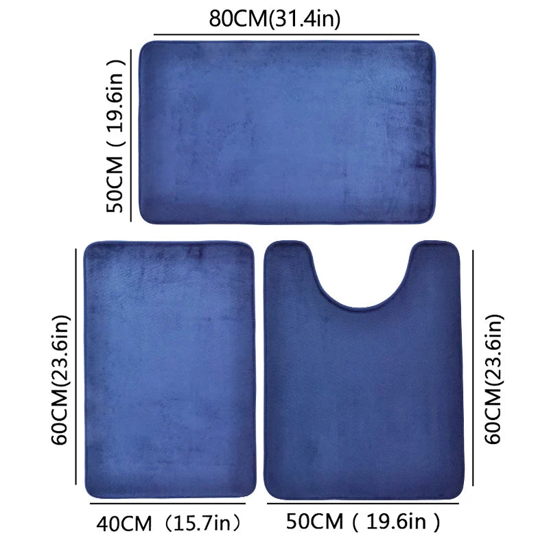 Three-Piece Bathroom Mat Set Non-Slip Microfiber Absorbent Floor Rugs Soft and Comfortable