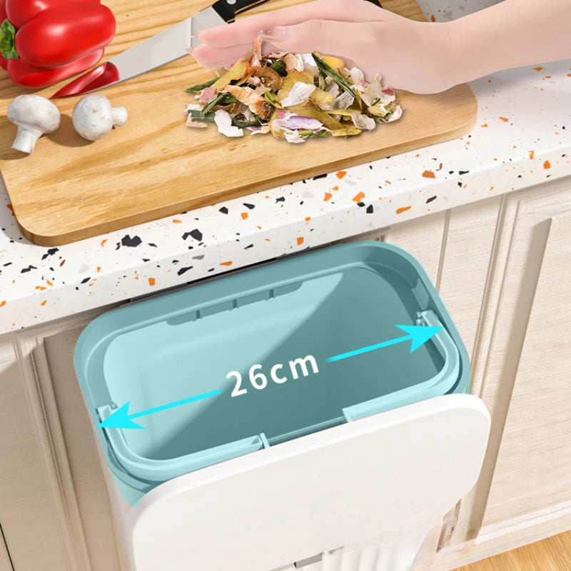 9L Wall-Mounted Trash Can with Lid, Kitchen & Bathroom Hanging Storage Bin, Smart Cabinet Garbage Holder