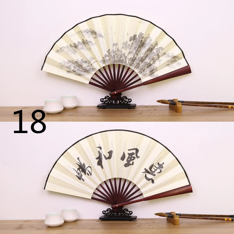 Silk & Bamboo Folding Fan Retro Decorative Handheld Fan 27x48cm