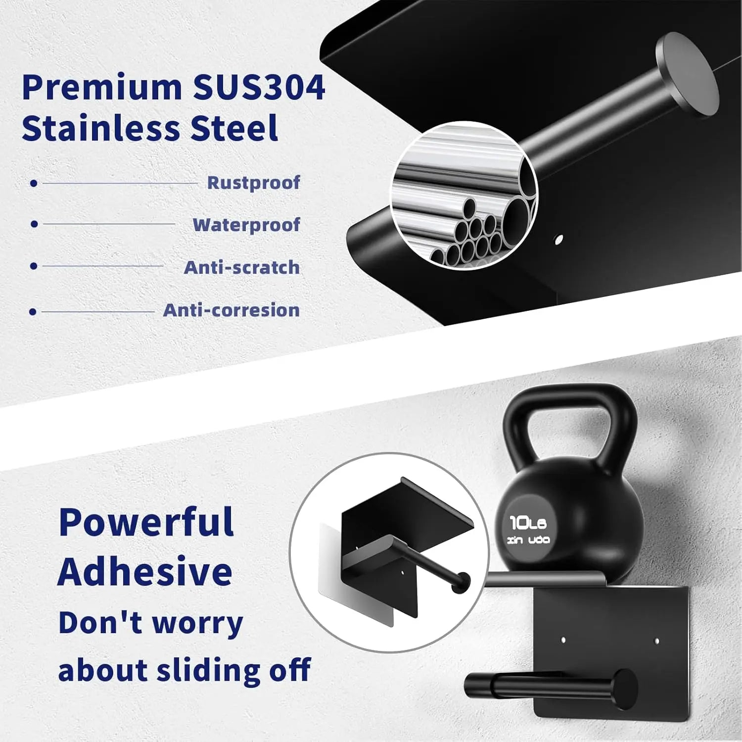 Self-Adhesive Stainless Steel Toilet Paper Holder with Phone Shelf Wall-Mount