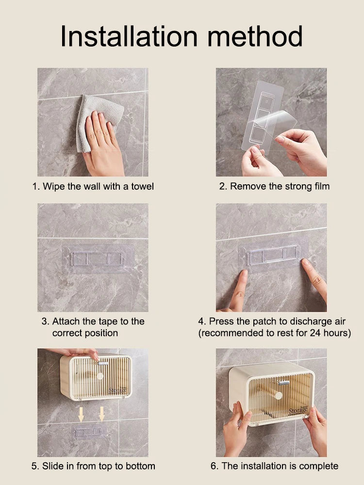 Wall-Mounted Transparent Waterproof Tissue Box Toilet & Bathroom Roll Paper Organizer