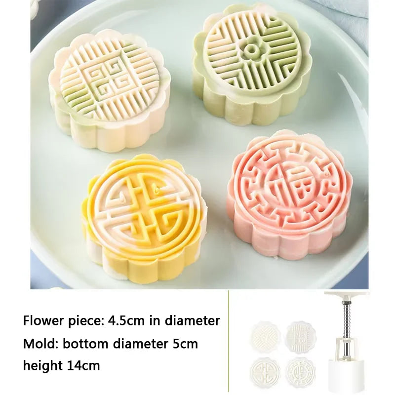 Mooncake Mold Set – Flower-Shaped Plastic Press for Baking & Fondant