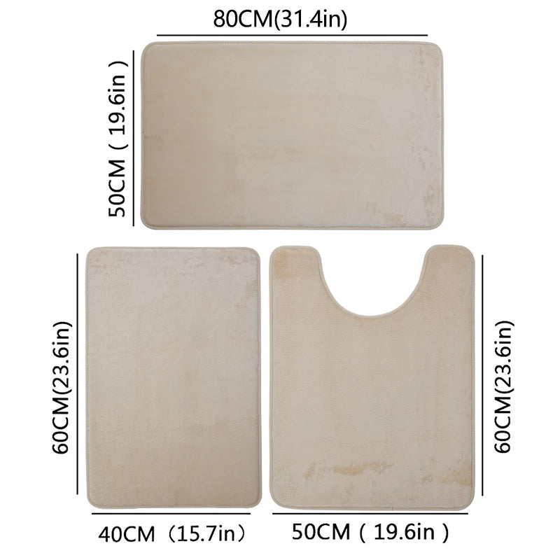 Three-Piece Bathroom Mat Set Non-Slip Microfiber Absorbent Floor Rugs Soft and Comfortable