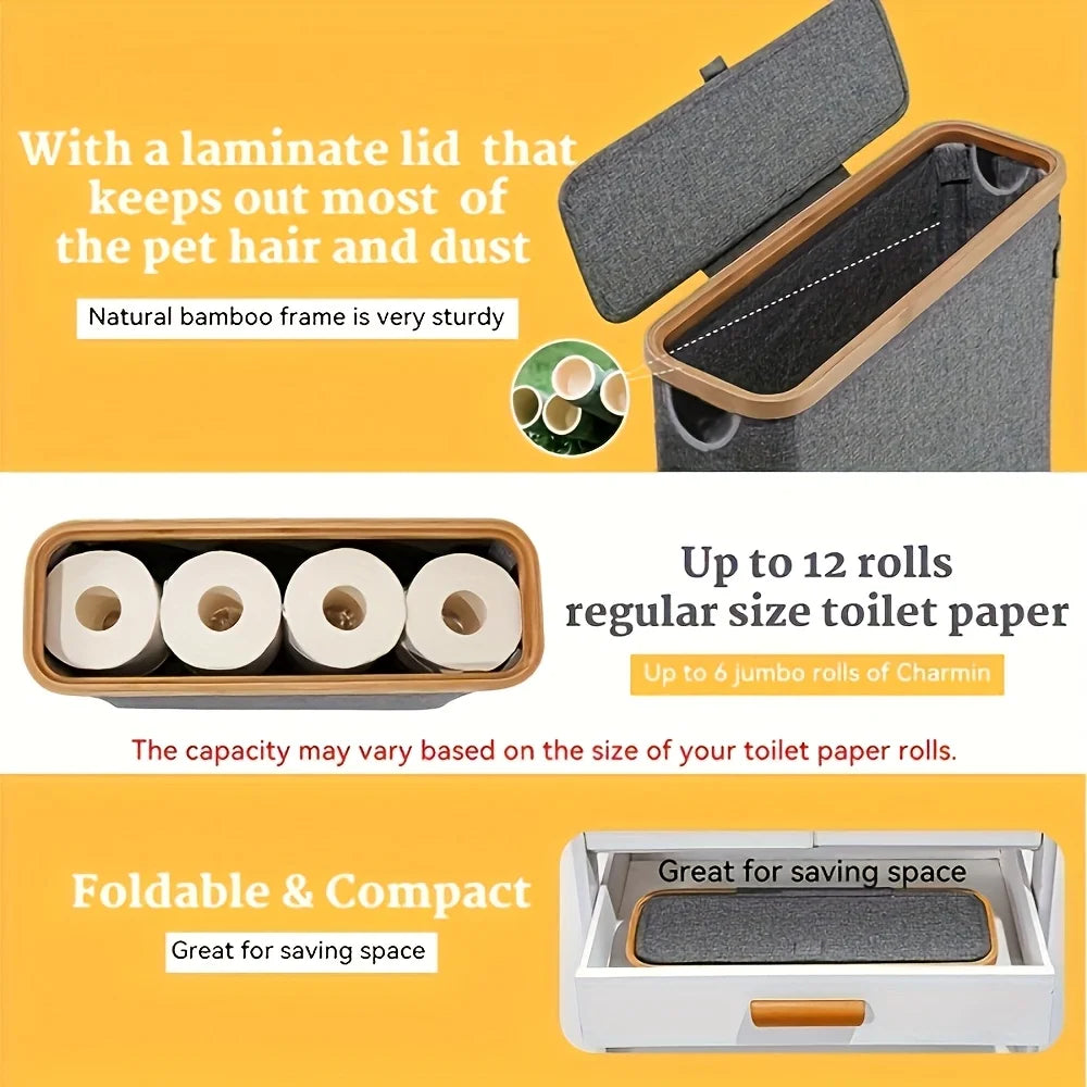 Foldable Toilet Paper Holder with Lid Large Capacity Bathroom