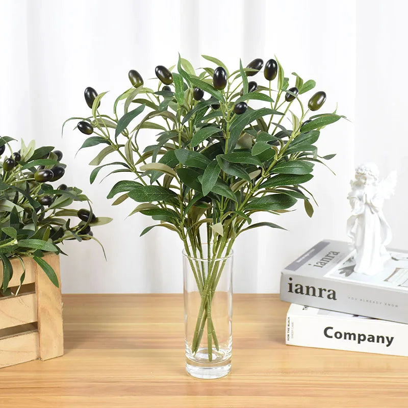 1/3/5Pcs Artificial Olive Leaves Tree Branch with Fruit