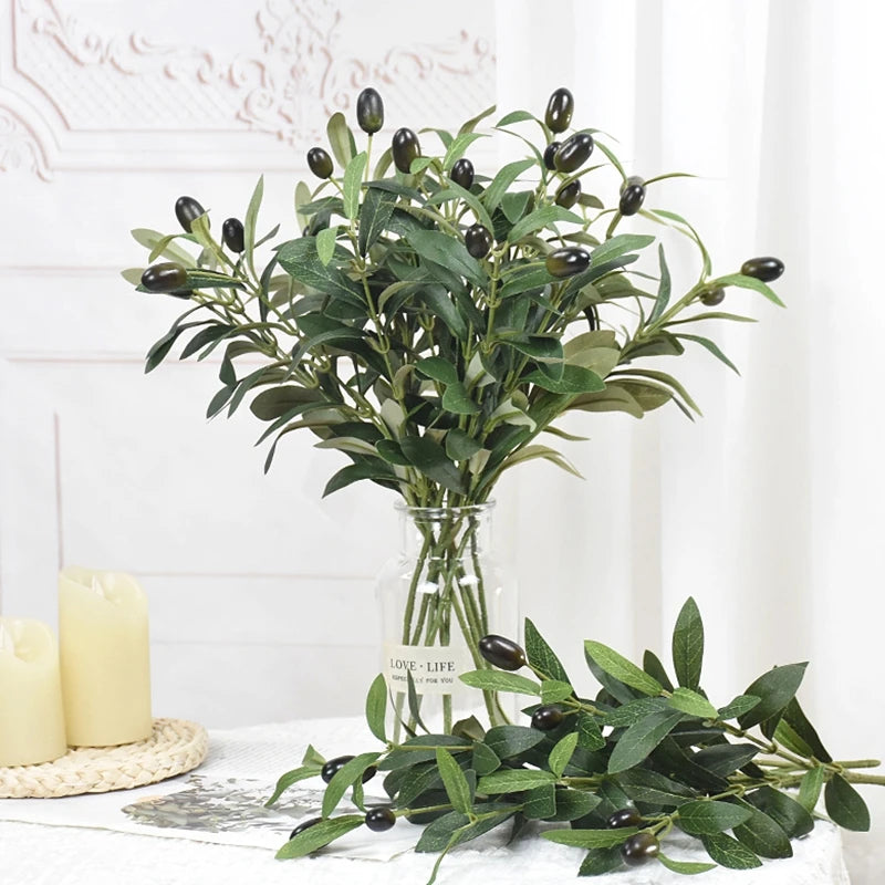 Artificial Olive Leaves Branch with Fruit Decor