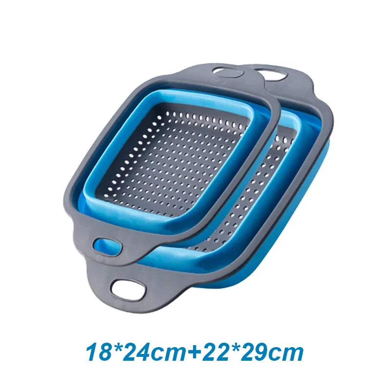 2PCS Silicone Folding Drain Basket – Square & Round Kitchen Strainer