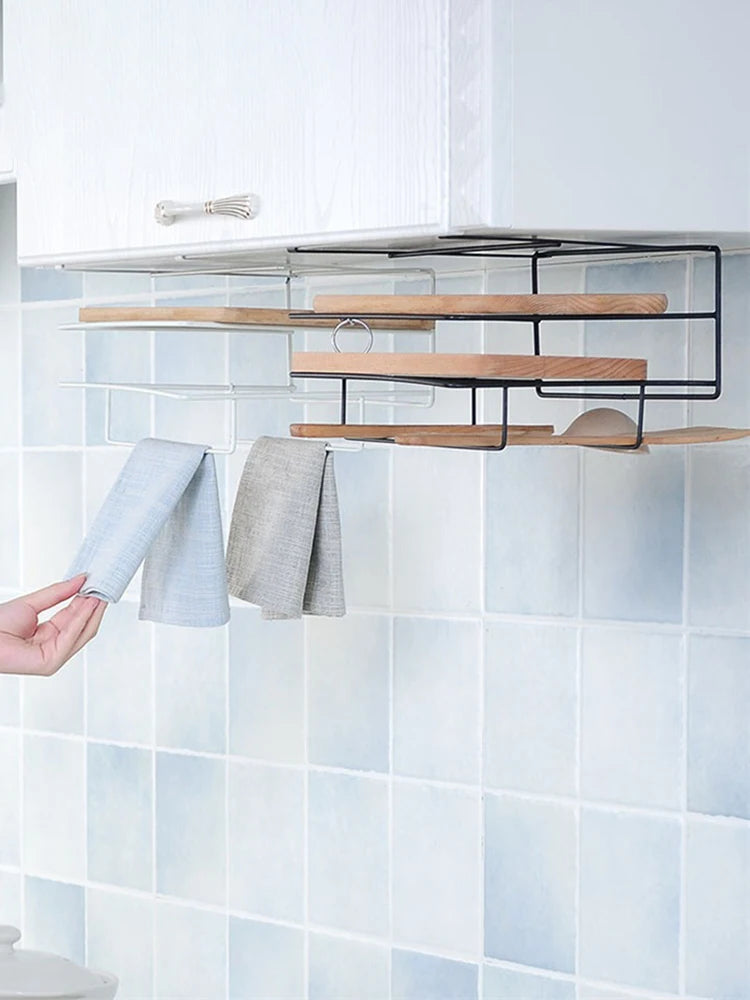 Metal Kitchen Cutting Board & Lid Organizer – Wall-Mounted Rack