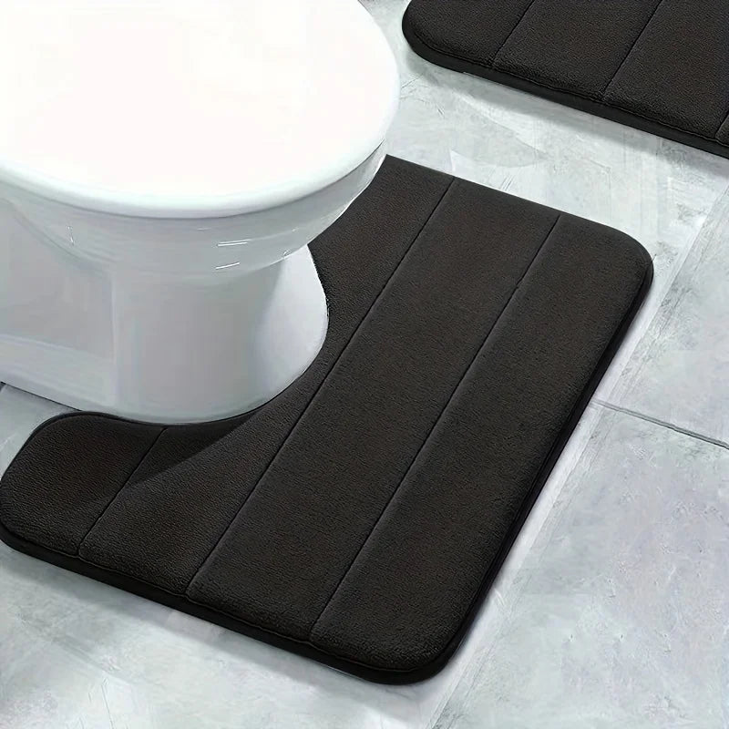 Pure Color Stripe Bathroom U-Mat, Soft Non-Slip Quick-Dry Toilet Carpet, Absorbent Shower Floor Mat