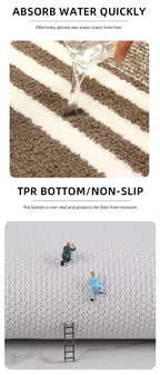 2-Piece Striped Microfiber Bathroom Carpet Set – Non-Slip, Quick-Dry, Machine Washable with TPR Backing