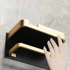 Black Gold Wall-Mounted Toilet Paper Holder with Phone & Towel Shelf Bathroom Rack