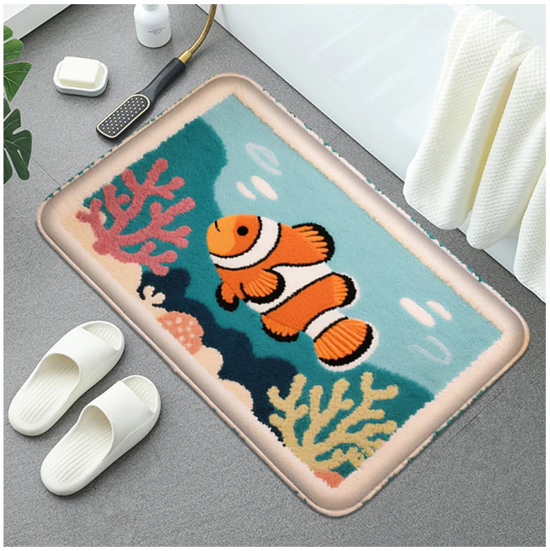 Cartoon Animal Bathroom Mat – Soft, Absorbent, Non-Slip Shower & Toilet Floor Rug for Kids