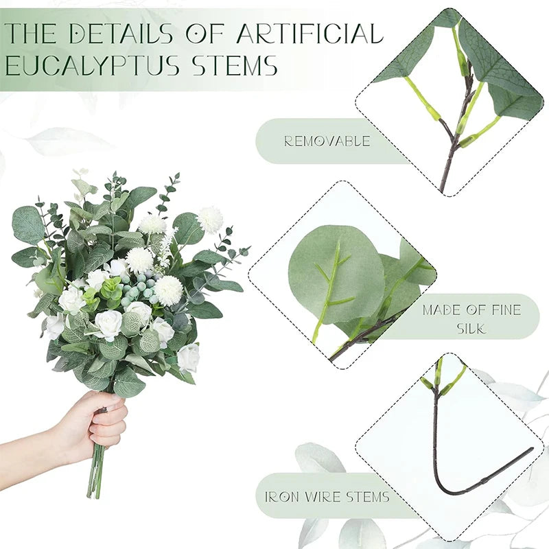 10/20/30Pcs Mixed Artificial Eucalyptus Leaves – Bulk Greenery