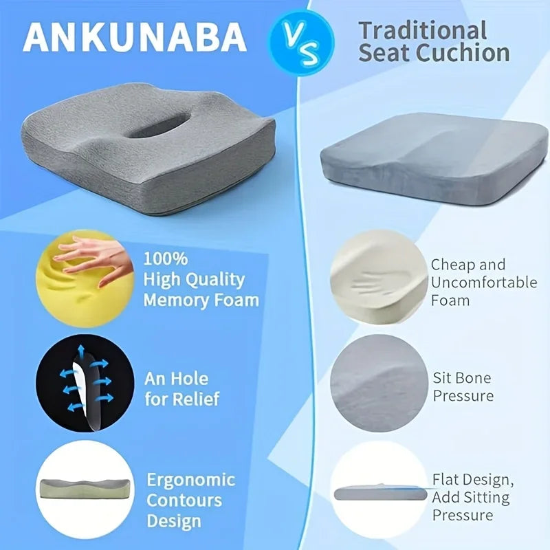 Memory Foam Seat Cushion with Massage & Removable Cover – Anti-Slip