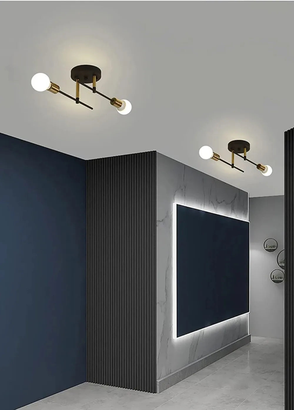 Vintage 2-Light Iron Ceiling Light – Black E27 Surface Mount