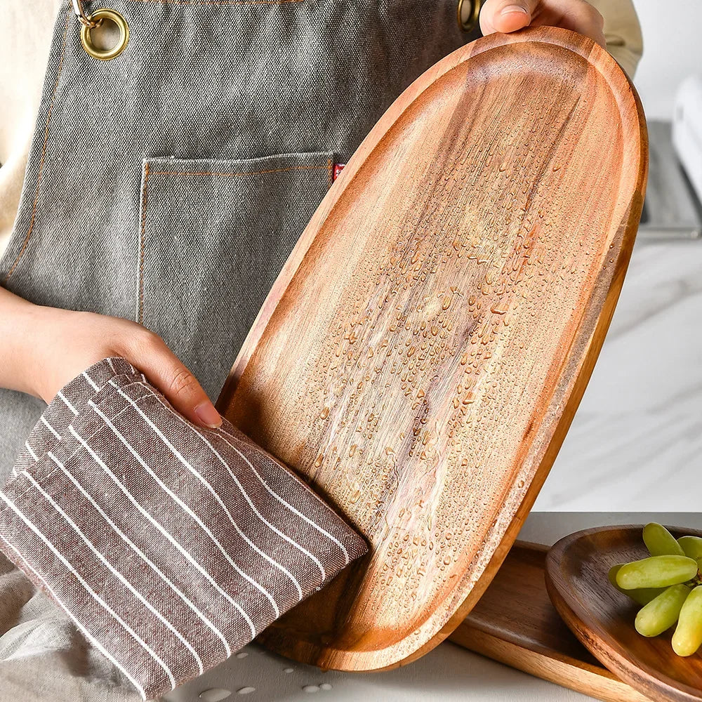 Round Wooden Serving Tray – Natural Wood Craft