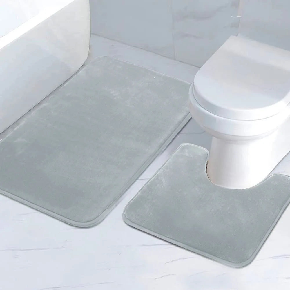 2-Piece Striped Bathroom Mat Set Non-Slip Absorbent Microfiber Floor Rugs Machine Washable