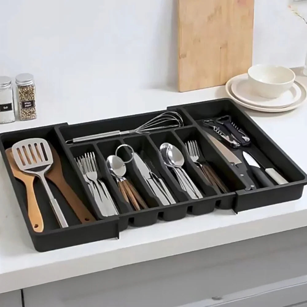 Adjustable Expandable Cutlery Tray – Plastic Drawer Organizer for Spoons, Forks & Knives