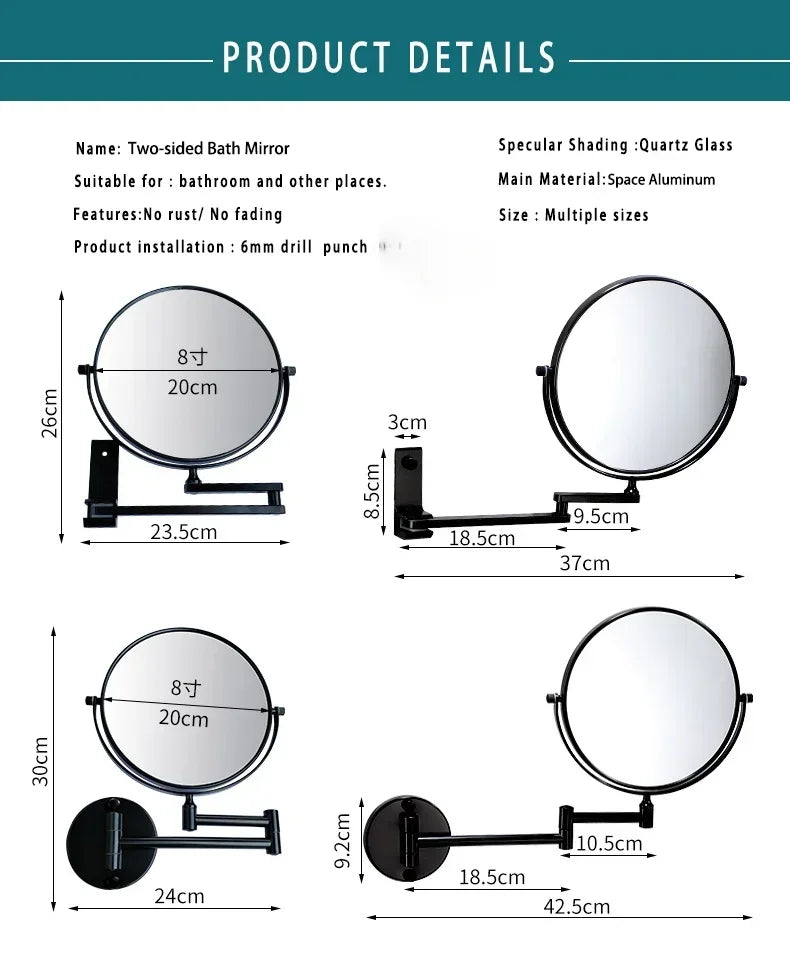 Wall-Mounted Dual-Sided 8-Inch Magnifying Mirror for Makeup and Grooming