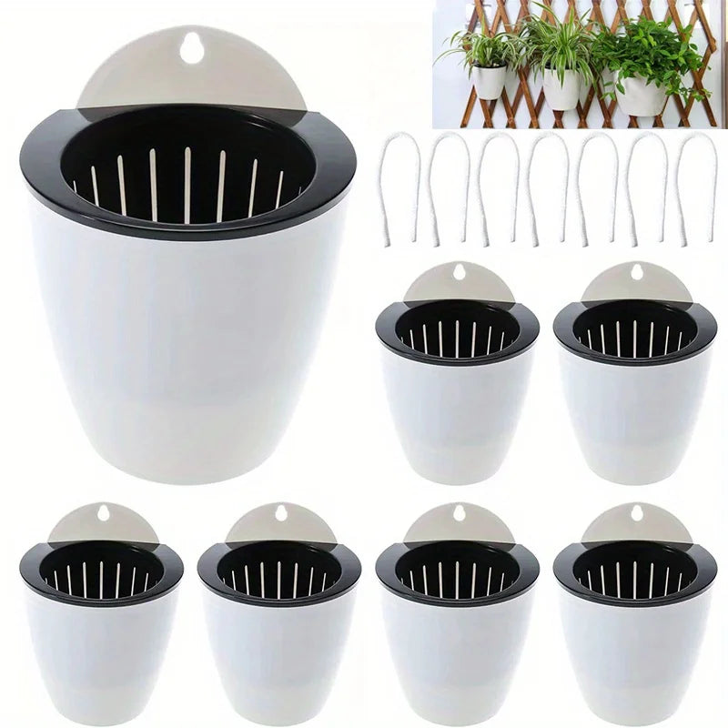 5-Pack Self-Watering Hanging Flower Pots with Rope