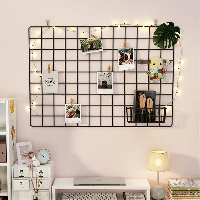 Metal Wall-Mounted Grid Shelf Organizer DIY Photo & Storage Rack
